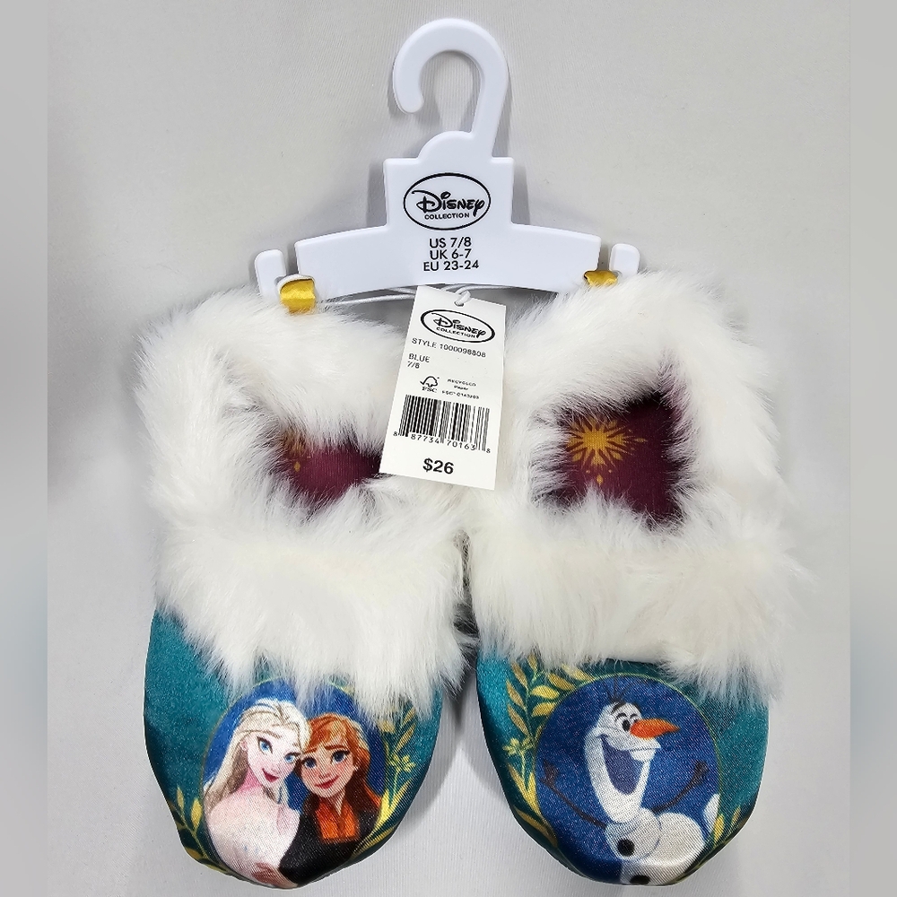 Disney Frozen Girl Kids Slippers Blue and White Sizes 7/8 & 13